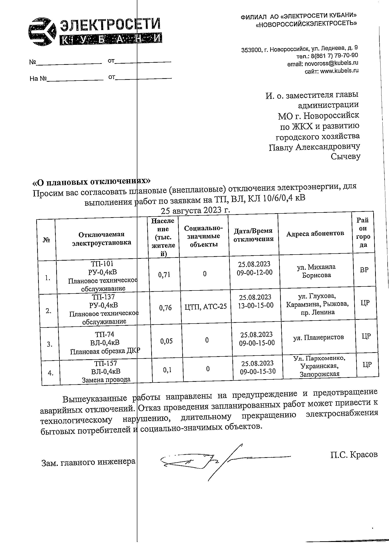 Плановые и аварийные отключения коммунальных ресурсов